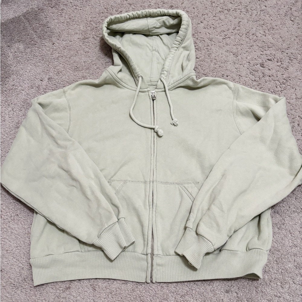 Hollister Sage Green Cropped Zip Up Hoodie